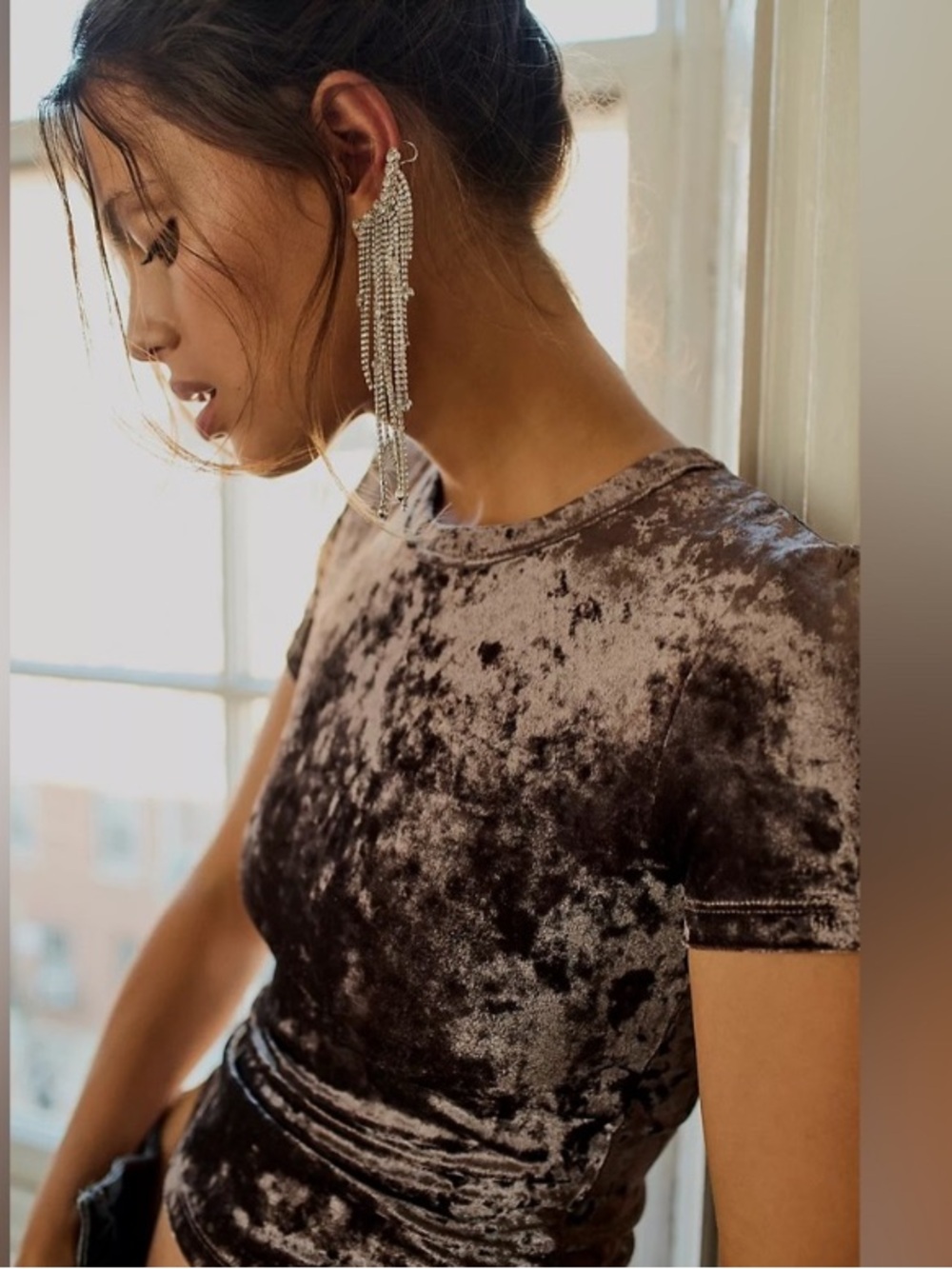 INTIMATELY BY FREE PEOPLE Crushed Velvet Baby Tee - Dusty Plum